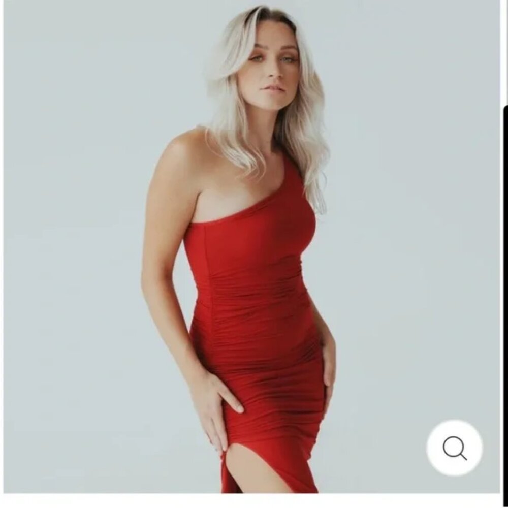 Klassy Network One Shoulder Ruched Midi Brami Dress